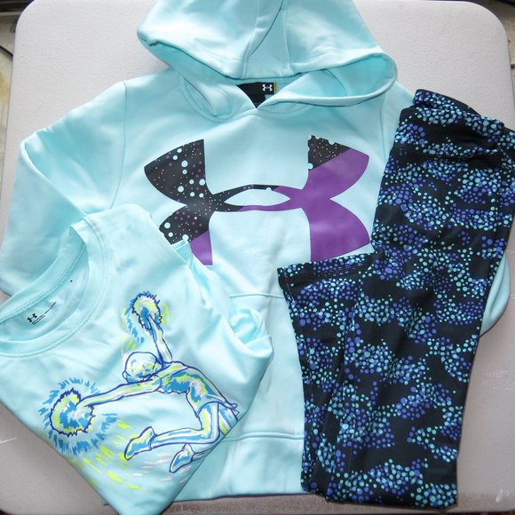 Under Armour Girls Size 5 Hoodie Leggings Long Sleeve Top NEW Aqua Purple
